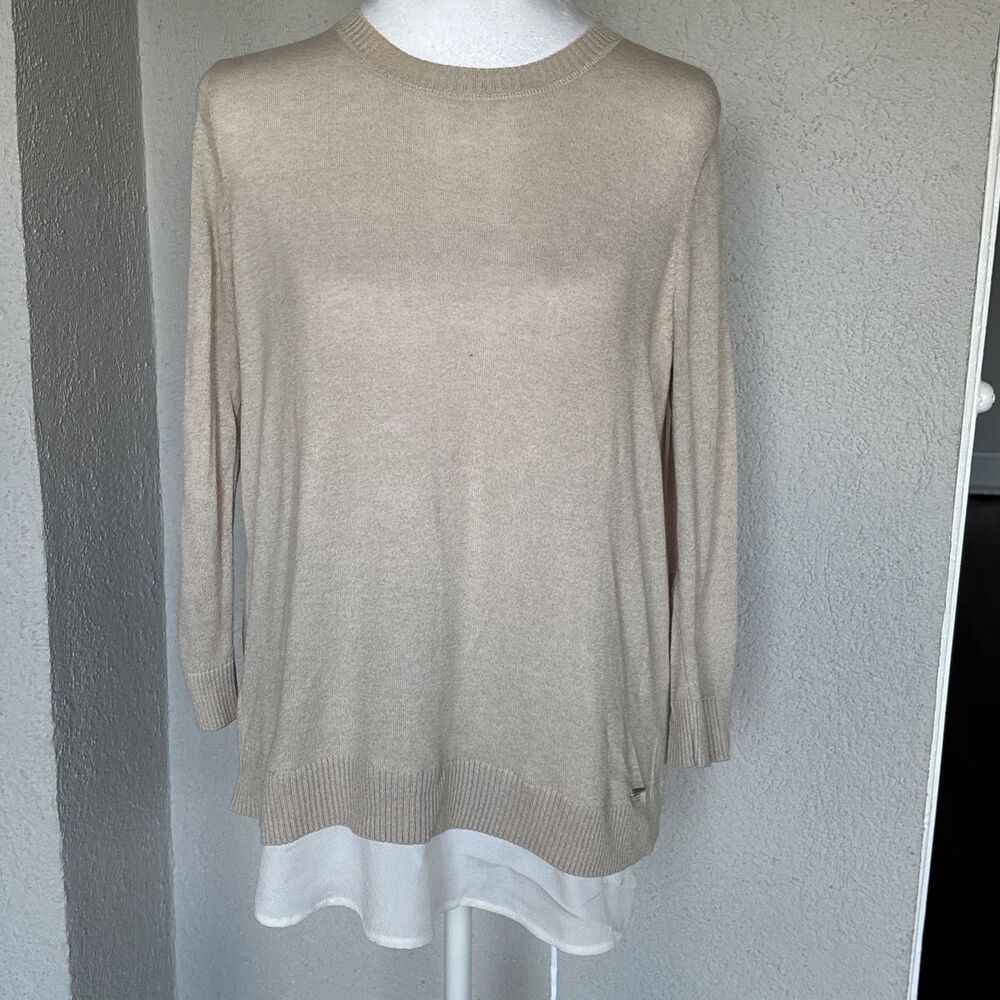 Calvin Klein Beige And White Layered Cotton Sweater - Size Small